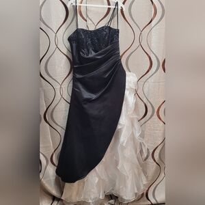 1990s Black & White Ruffle Prom Dress Wedding Halloween Goth